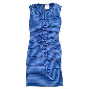 Nicole Miller Studio Knit Ruched Striped Sleeveless Stretch Bodycon Dress Size P